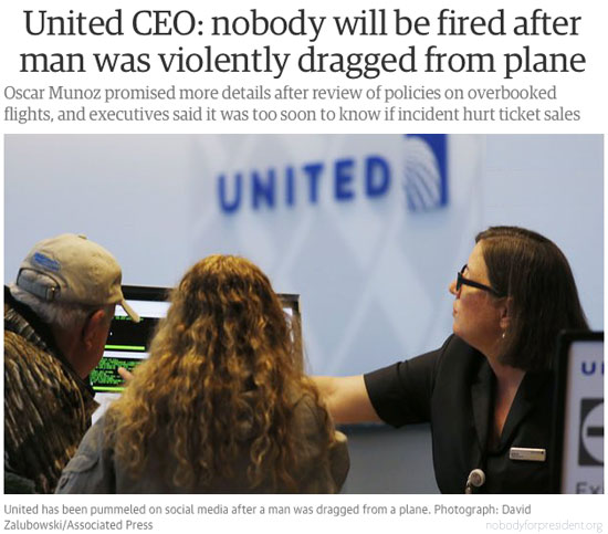 Nobody will be fired ~ United Airlines afer UA employee beats up doctor on plane
